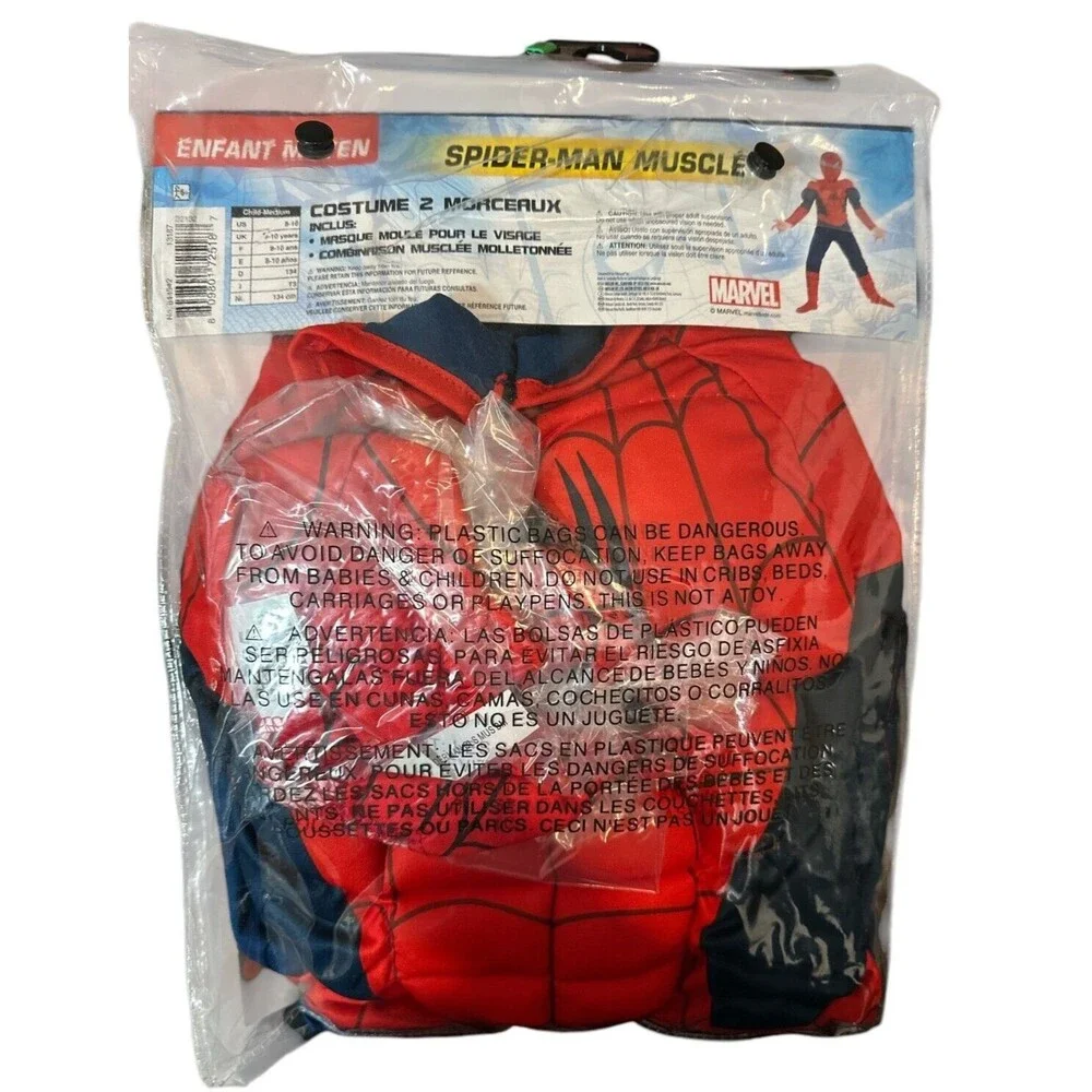 MARVEL Spiderman Muscle Padded 2 PC Halloween Costume Child Size Medium 8-10 NEW - Picture 3 of 3